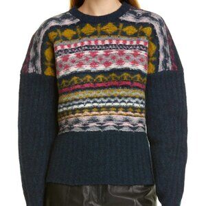 Jason Wu Fair Isle wool blend chunky sweater pink navy blue women new XS X-Small